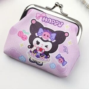 Kuromi  'Happy' Mini Coin Purse Kiss-Lock Clasp Closure, PU Leather